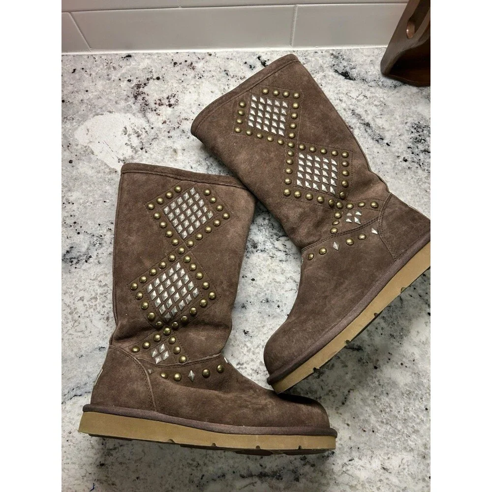UGG Australia Avondale Zip Winter Boots Womens Size 7 Brown Leather Sheepskin